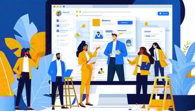 Illustration of a diverse group of professionals exploring job opportunities on a digital platform.
